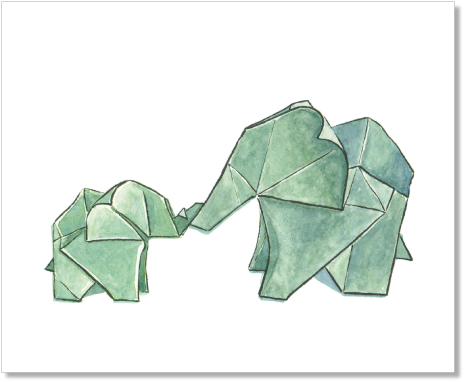 Origami Elephants Archival Print - Origami Baby Elephant (554x428), Png Download