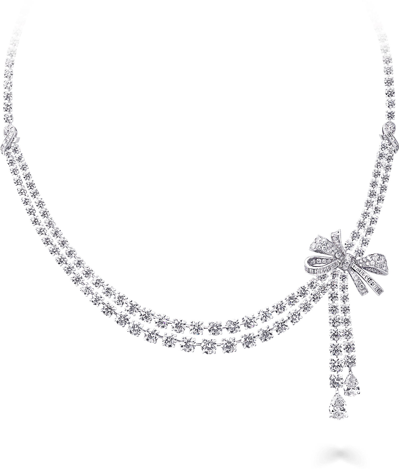 A Graff Bow Double Strand Necklace Featuring A Bow - Three Layered Necklace In Gold (2000x2000), Png Download