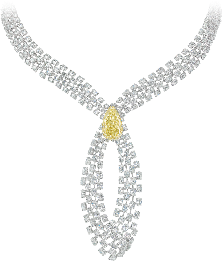 Fancy Yellow Pear-shaped Diamond And Diamonds Necklace - Pear Tomato (1080x1080), Png Download