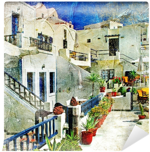 Streets Of Santorini - Cortesi Home Santorini I Painting Print (400x400), Png Download