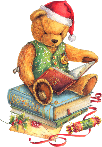 Books Png Clipart, Is - Christmas Teddy Bear Reading (420x603), Png Download
