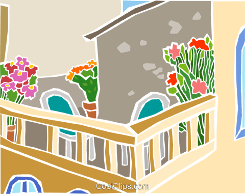 Balcony Scene Royalty Free Vector Clip Art Illustration - Clip Art (480x381), Png Download
