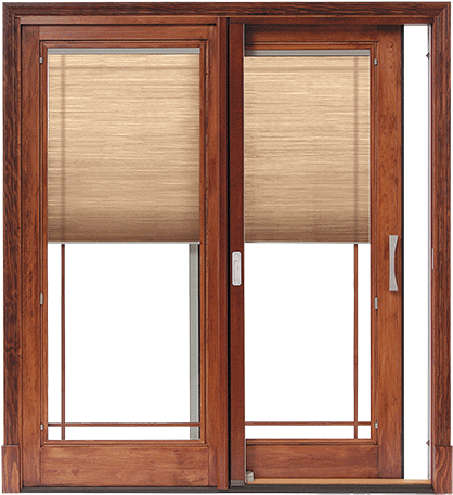 Designer Series Sliding Patio - Sliding Doors With Blinds (531x531), Png Download