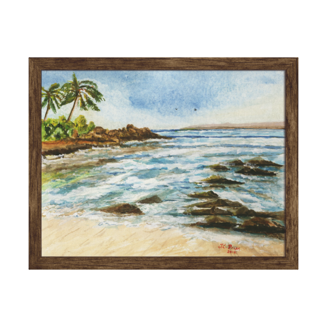 Makena Cove Hawaii Beach Watercolor Wrapped Canvas - Makena Cove (650x650), Png Download