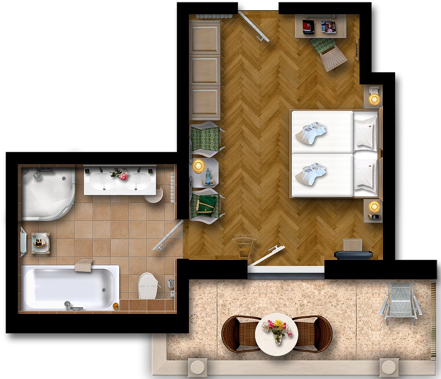 Deluxe Double Room South/west Balcony - Floor Plan (865x750), Png Download