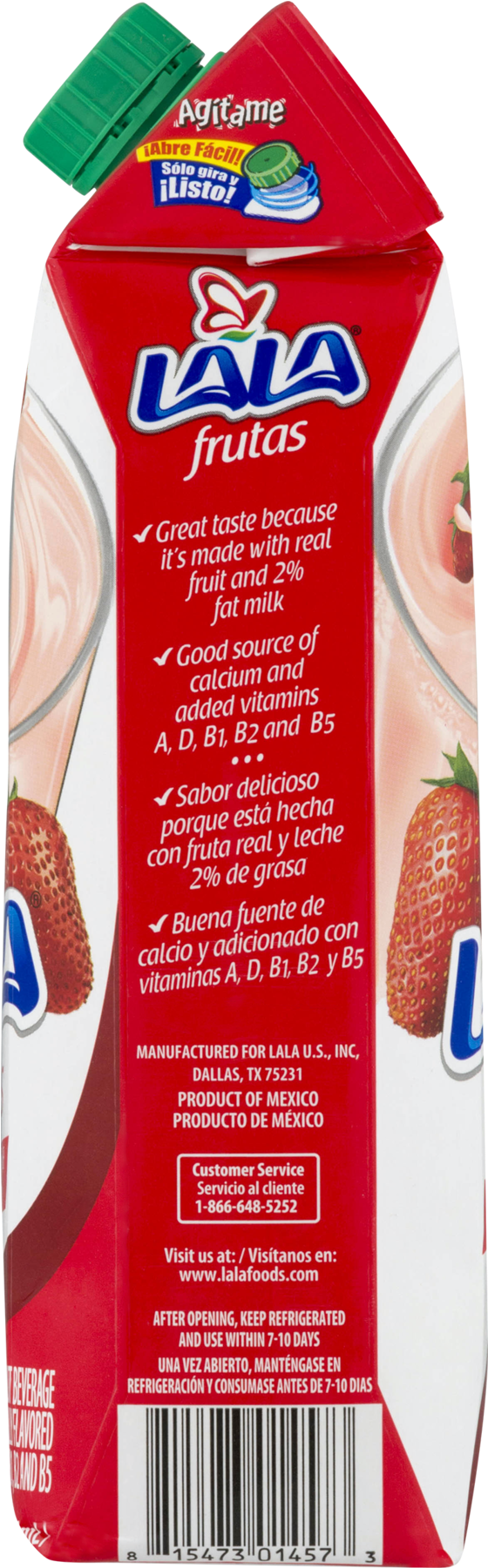 Lala Frutas Strawberry Fruit Drink, 2% Dairy Milk, - Packaging And Labeling (1800x1800), Png Download