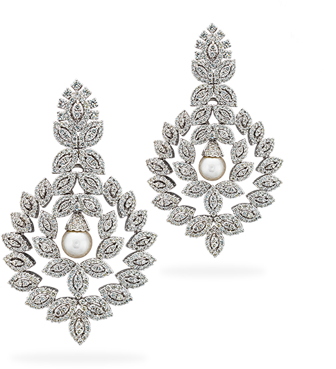 Leafy Drop Collage - Diamond Long Earrings In Png (572x588), Png Download