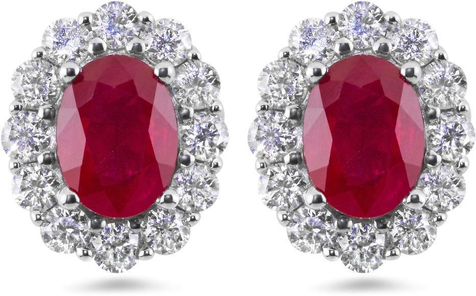 Red Ruby And Diamond Earrings - Ruby With Diamond Earrings (1024x1024), Png Download