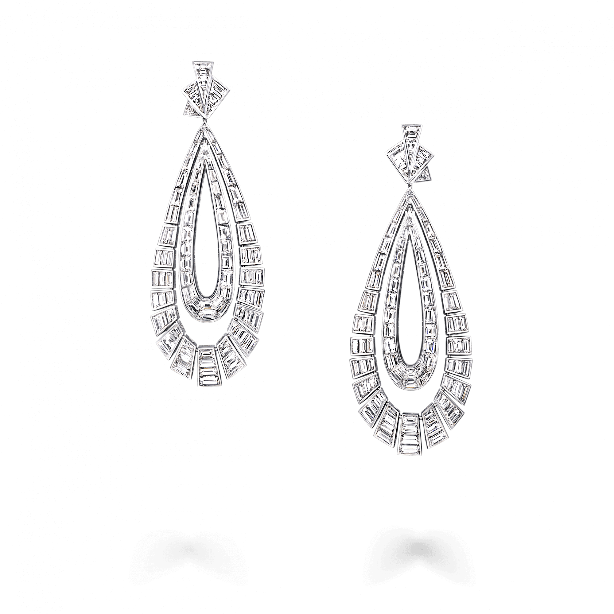 A Pair Of Graff Baguette Cut Double Loop Earrings - Earring (2000x2000), Png Download