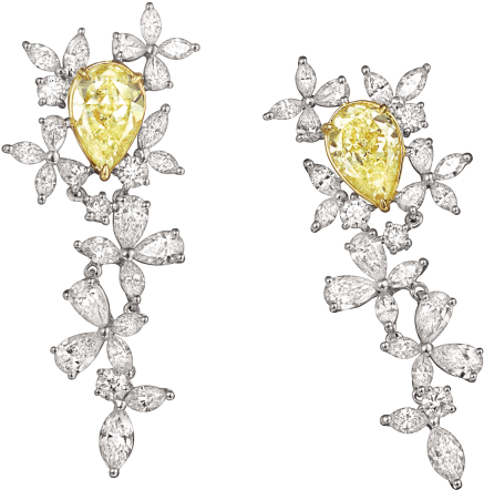 Fancy Yellow Pear Shaped Diamond Earrings - Crystal (640x640), Png Download