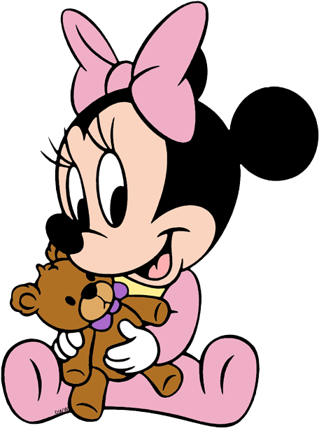 Baby Minnie Hugging Her Teddy Bear - Moldura Minnie Bebe Png (462x619), Png Download