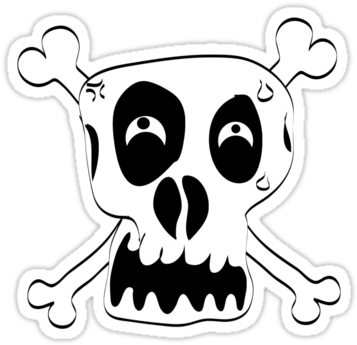"cartoon Skull And Cross Bones By Chillee Wilson" Stickers - Funny Skull And Crossbones (375x360), Png Download