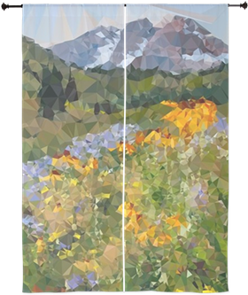 Mountain Floral Low Polygon Curtains - Painting (350x350), Png Download