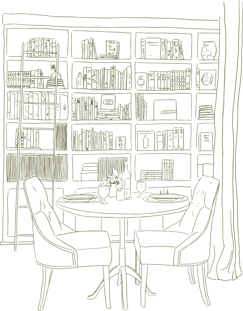 Green Library Drawing - Kitchen & Dining Room Table (1000x1280), Png Download