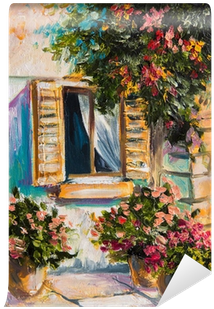 Beautiful Nature, Colorful Flowers, Greek Street Wall - Nature's Beauty In Oil Paintings (400x400), Png Download