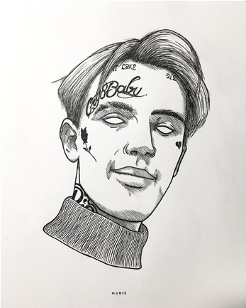 Lil Peep Drawing Hellboy Hatching - Lil Peep Drawing Easy (768x432), Png Download