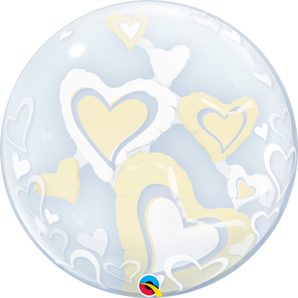 White & Ivory Floating Hearts Bubble Balloon - Qualatex Deco Bubble Clear Balloon (1024x1024), Png Download