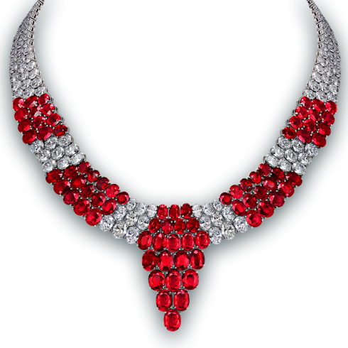 Pigeon Blood Ruby And Diamond Necklace - Red Jewelry Png (490x490), Png Download