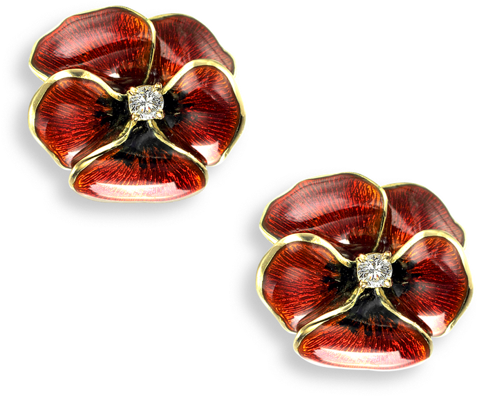 Nicole Barr Designs 18 Karat Gold Stud Earrings Pansy - Diamond Red Poppy Stud Earrings - 18k Gold (800x800), Png Download