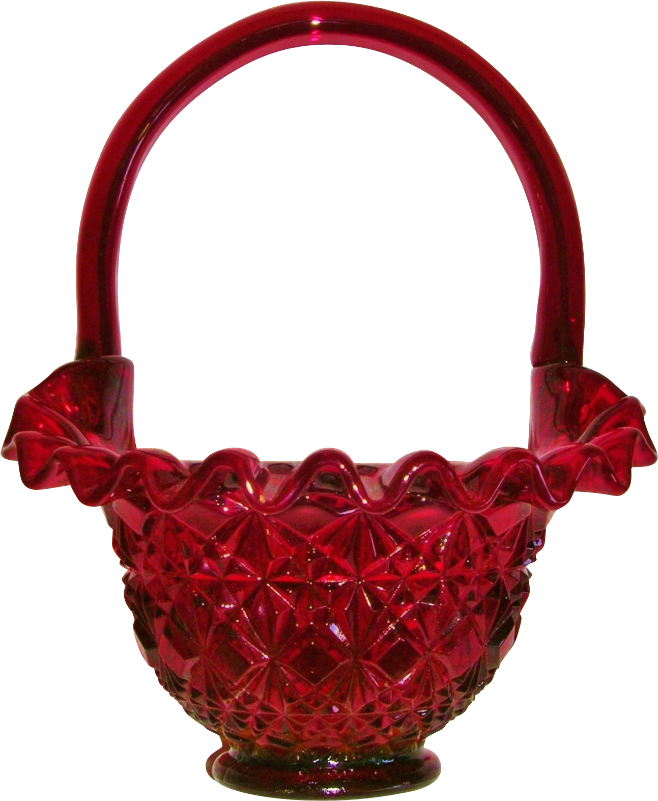 Fenton Ruby Red Diamond Fan Ruffled Basket - Floral Design (1572x1572), Png Download