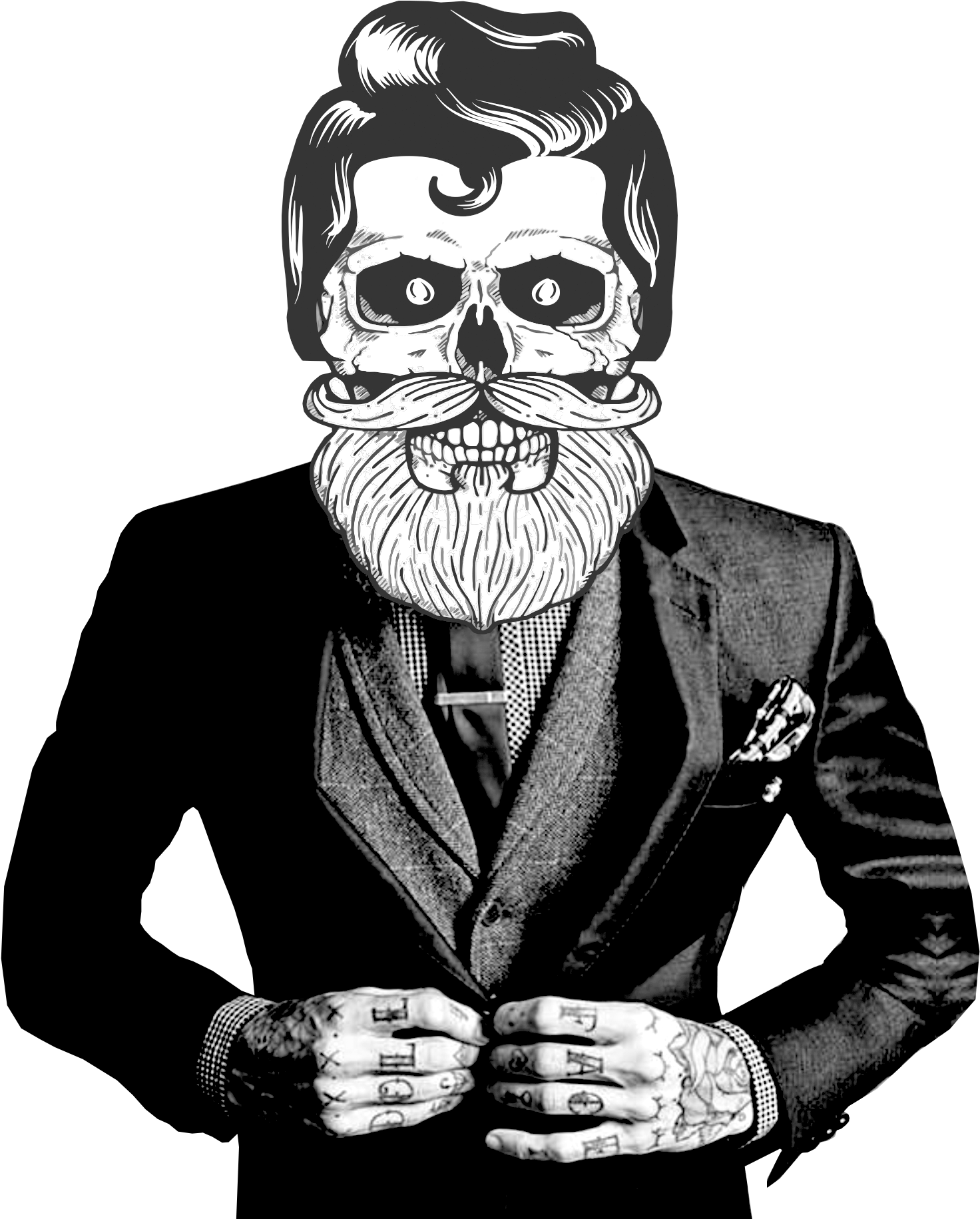 Caveira Com Barba Png - Caveira Com Cabelo E Barba (1480x1833), Png Download
