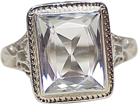 Art Deco Goshenite 4 Carat Ring 18k White Gold Filigree (454x454), Png Download