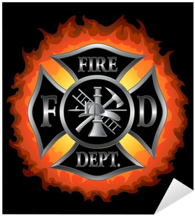 Fire Department Maltese Cross With Flames Sticker • - Fire Department (400x400), Png Download