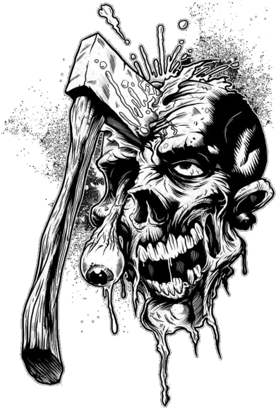 Clipart Black And White Asian Drawing Skull - Skull With Axe In Head (464x600), Png Download