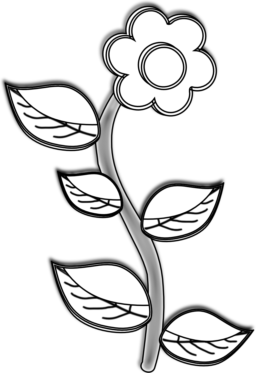 Flowers For Flower Drawings In Black And White - Plant With Flower Drawing (999x1456), Png Download