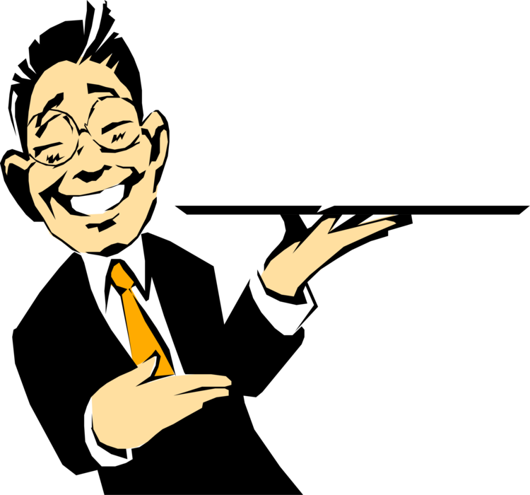 Vector Illustration Of Asian Restaurant Waiter With - Garçom Png (750x700), Png Download