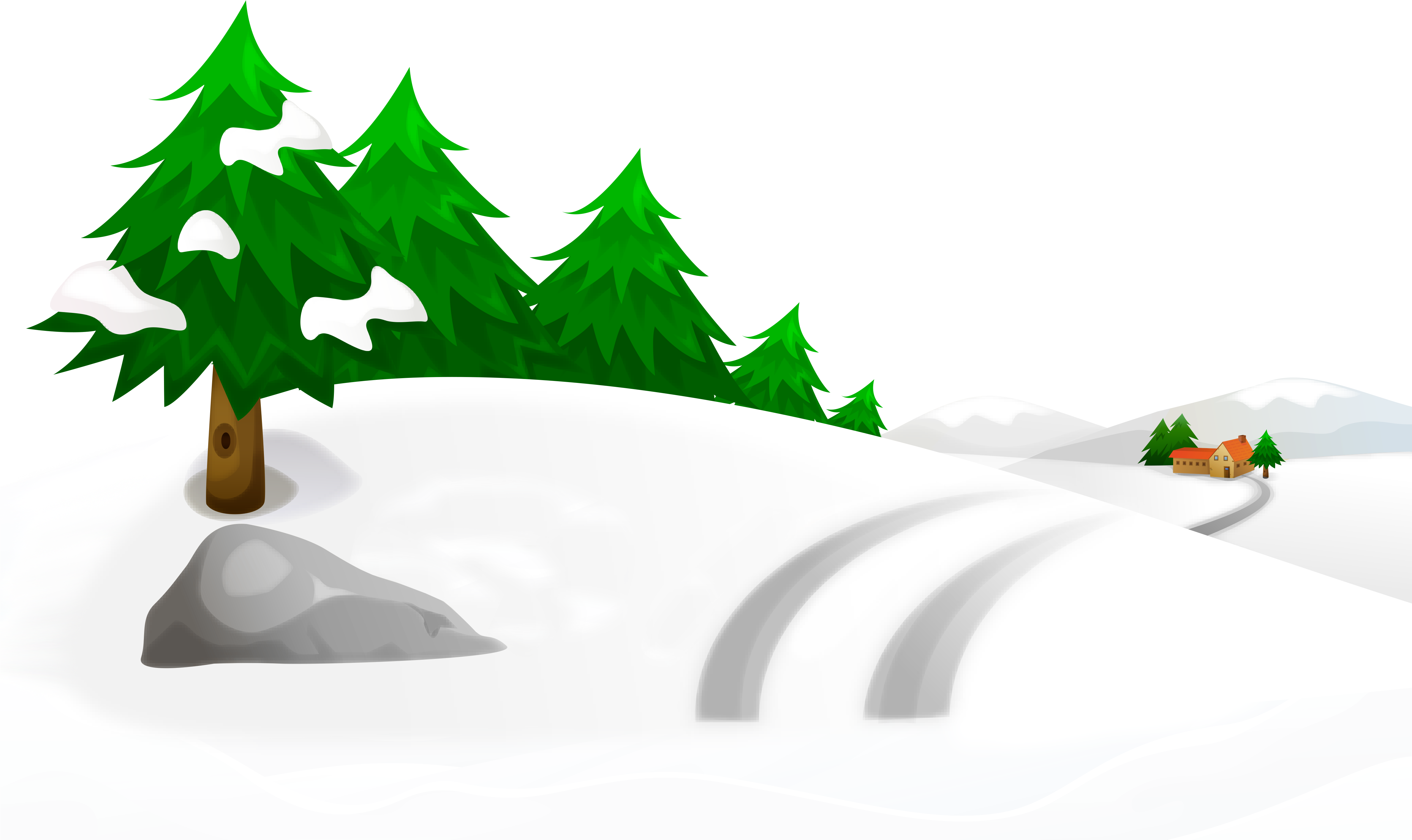 Snowy Winter Ground With Trees And House Png Clipart - Snowy Ground Png (5044x3803), Png Download