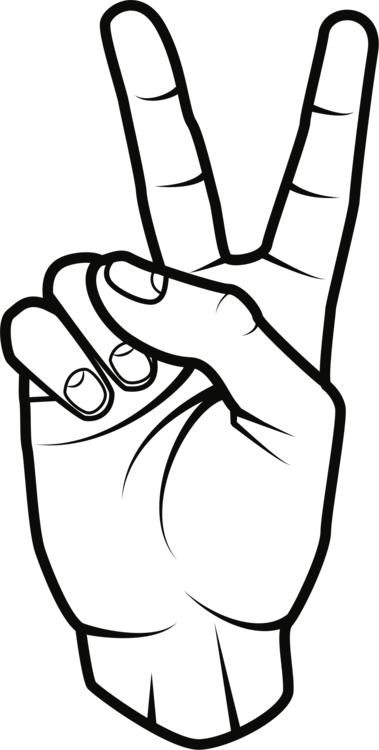 Line Art Thumb Drawing Cartoon Symbol - Victory Sign (379x750), Png Download