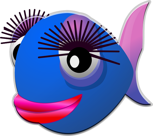 Fish, Female, Stylish, Fashion, Eye-lashes, Cute, Happy - Cartoon With Big Eyelashes (640x570), Png Download