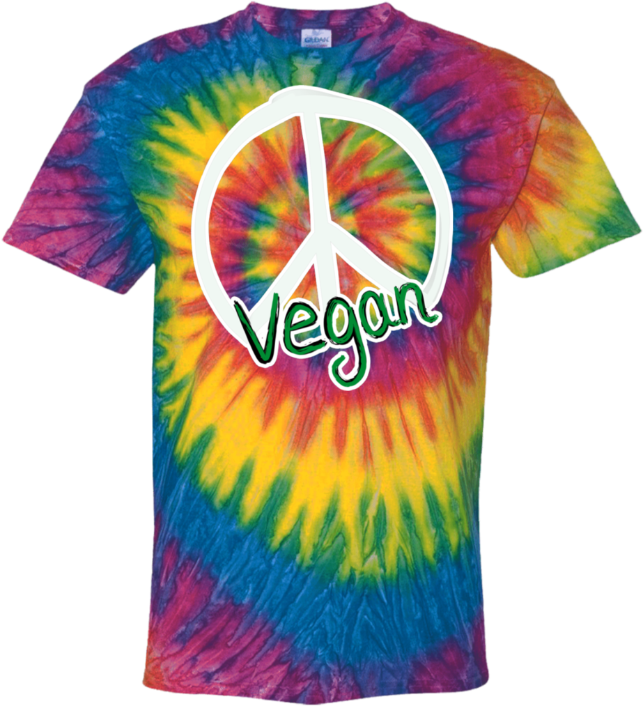 Vegan Peace Sign Hand Lettered Tie Dyed T Shirt S-5xl - T-shirt (1024x1024), Png Download