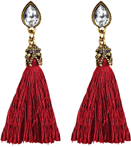 Rhinestone Tassel Water Drop Earrings - Boucles D Oreilles À Frange Rouge (500x665), Png Download