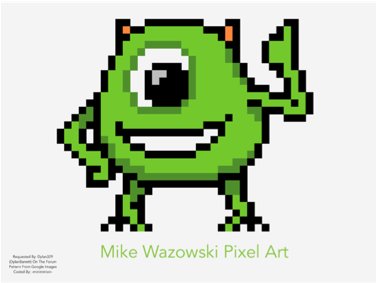 Mike Wazowski Pixel Art By Miniminion - Mike Wazowski Hama Beads (375x375), Png Download