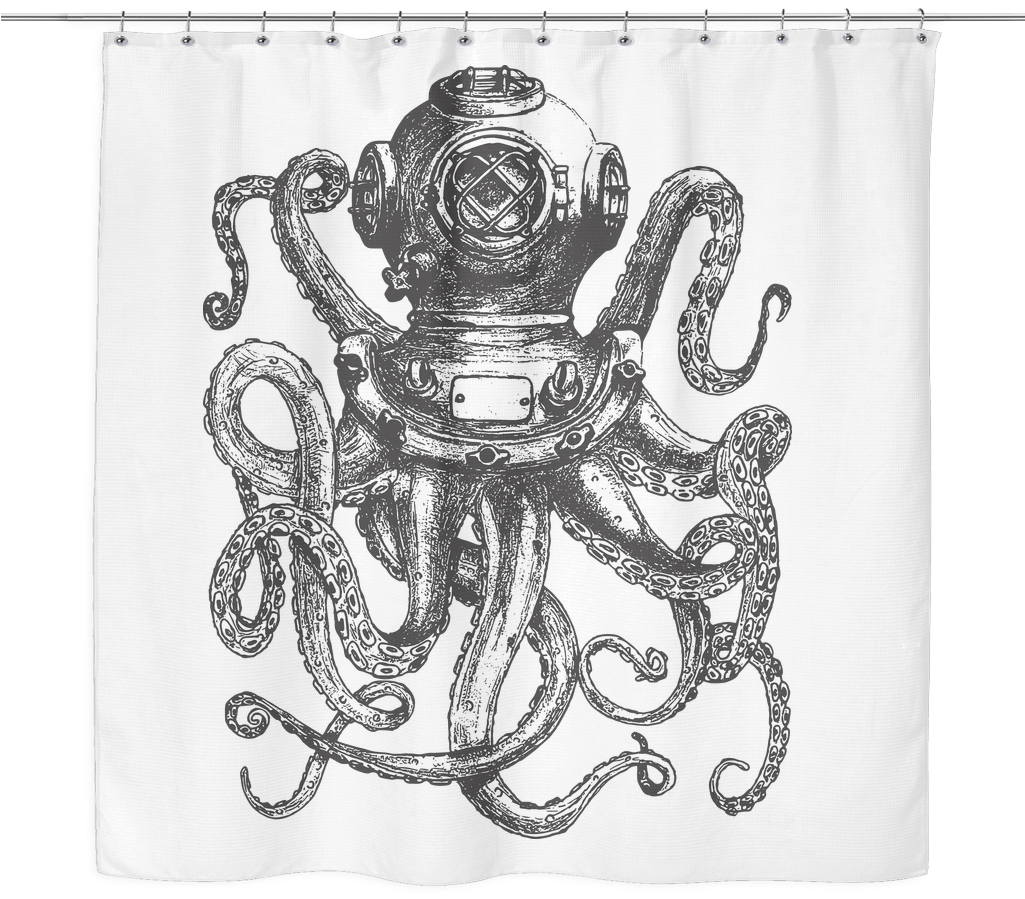 This Shower Curtain Is A Unique Artwork That Comes - Mk5 Dive Helmet Vector (1024x1024), Png Download