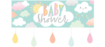 Happy Showers Party Banner - Baby Shower Banner Clouds (441x600), Png Download