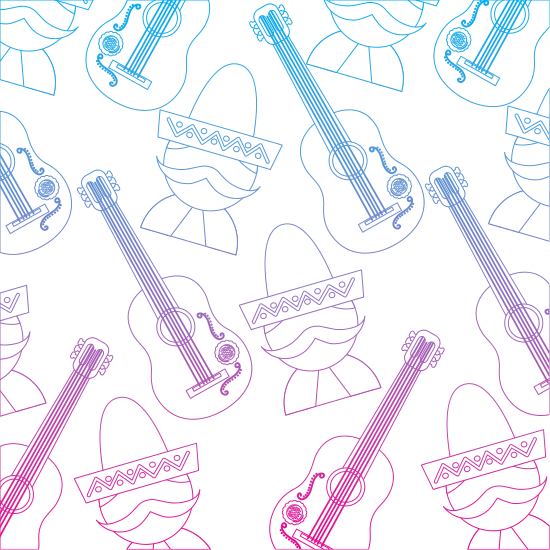 Man With Sombrero And Guitar Mexico Culture Pattern - Drawing (550x550), Png Download