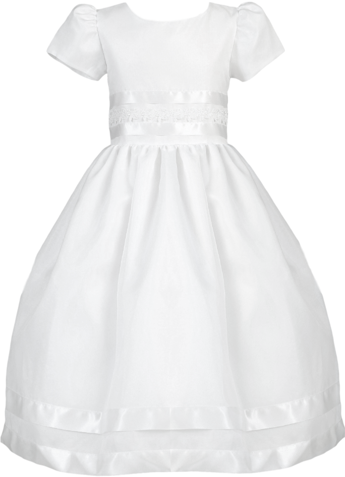 Lace & Satin Ribbon On White Organza First Holy Communion - First Holy Communion Dress Png (683x1024), Png Download