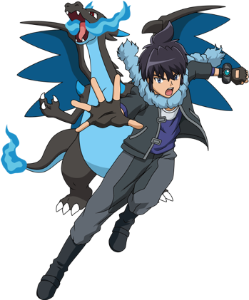 As If That Wasn't Enough, He Matches Outfits With His - Pokemon Xyz Characters Names (351x427), Png Download