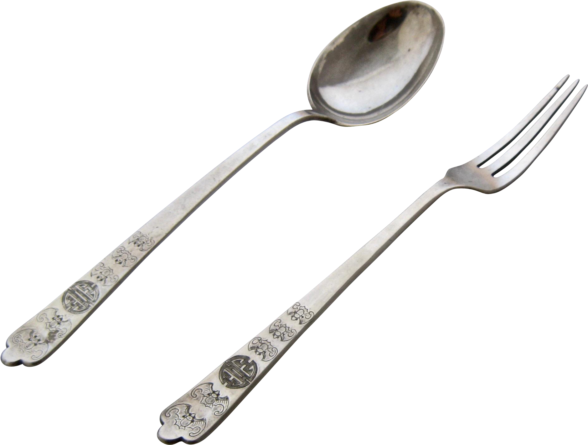Old Chinese Export Silver - Spoon And Fork Png (1877x1877), Png Download