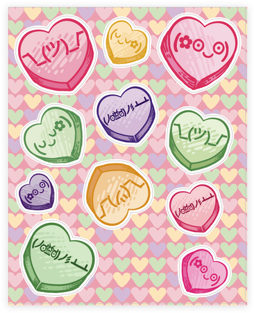 Kawaii Emoji Conversation Heart Sticker/decal Sheet - Generic Shrug Emoticon Conversation Heart White (484x484), Png Download