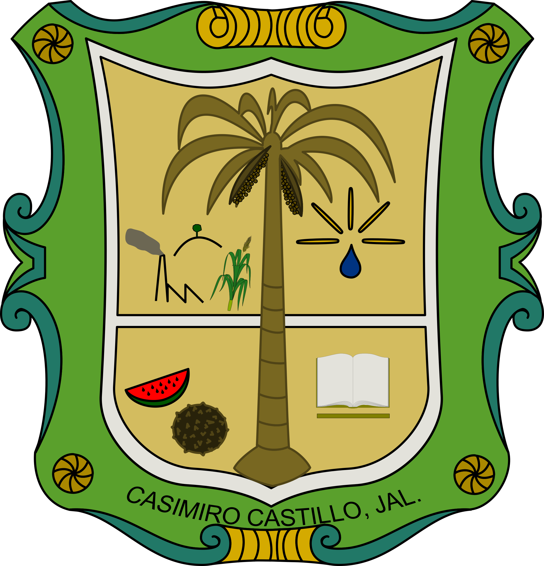 Food, Open, Plants, Palm, Tree, Shield, Book, Escudo - Escudo De Casimiro Castillo (615x640), Png Download