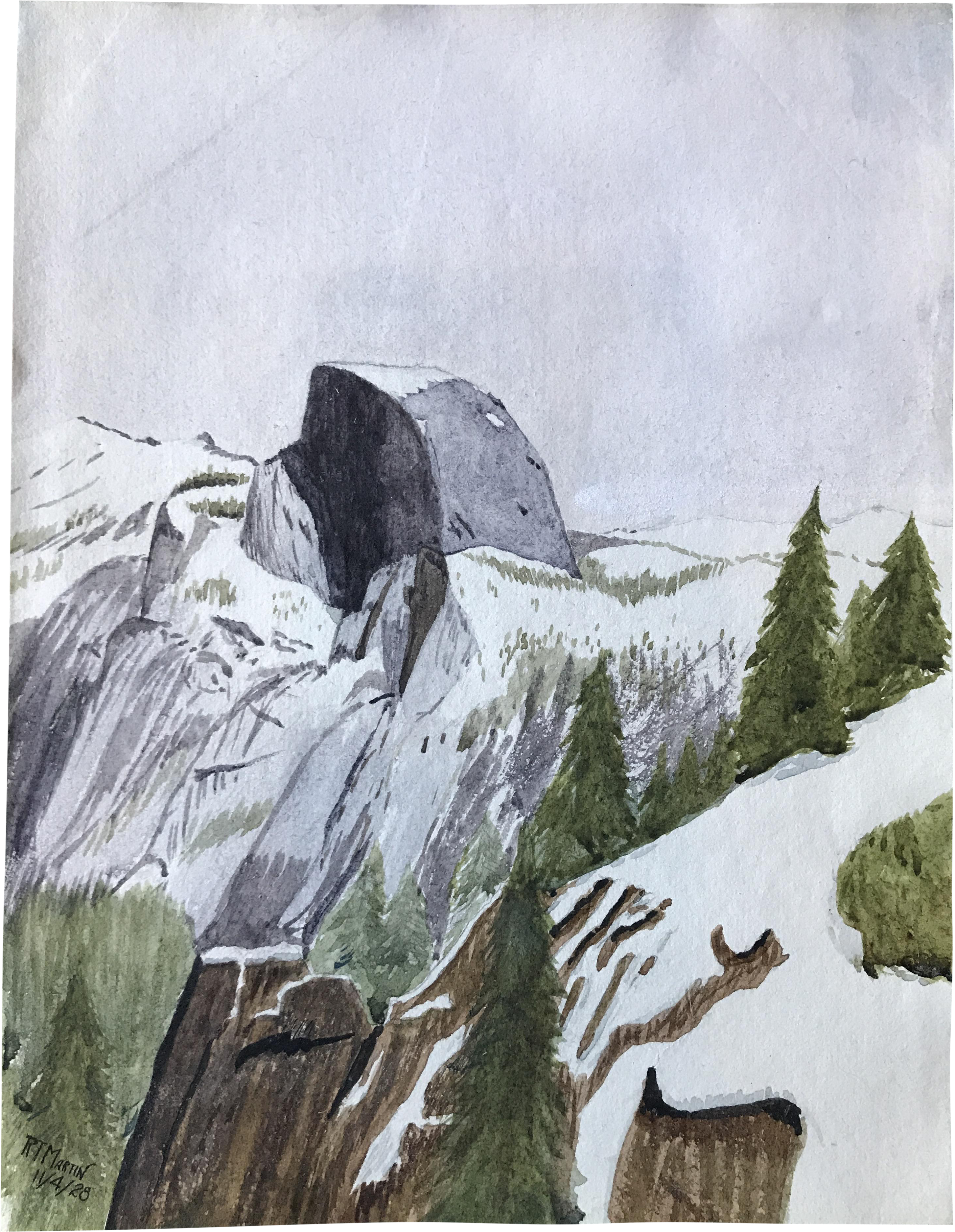 1928 Yosemite Half Dome Watercolor Painting - Yosemite National Park (3228x4163), Png Download