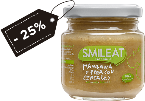 Pera Manzana Cereales - Smileat Tarrito Manzana Y Pera 100% Ecológico 130g (853x651), Png Download