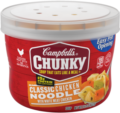 Classic Chicken Noodle Soup Microwavable Bowl - Chunky Soup (400x400), Png Download