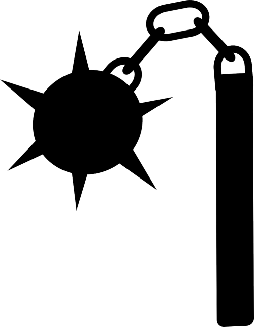 Star, Silhouette, Metal, Arms, Flail, Weapon, Hit - Flail Clipart (497x640), Png Download