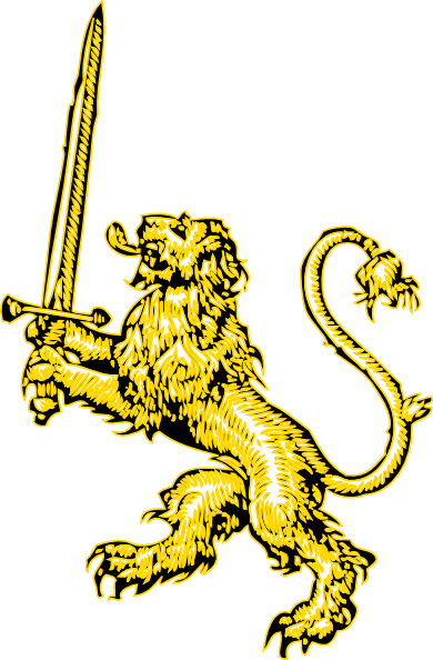 Yellow Lion With Sword Clip Art - Lion With A Sword (390x594), Png Download