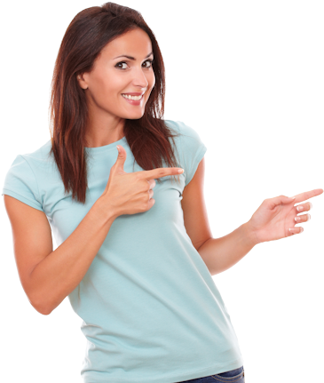 Payment On Completion - Girl Pointing Left (446x430), Png Download